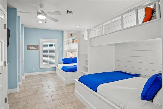 144 Sunrise Ave, Port Aransas, TX 78373 - bedroom featuring baseboards, recessed lighting, and a ceiling fan