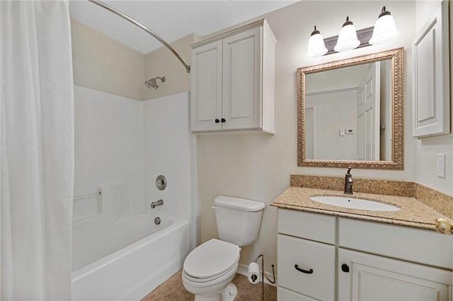 126 Whistlers Cove Rd, Rockport, TX 78382 - bathroom featuring shower / bathtub combination with curtain, vanity, toilet, and tile patterned flooring