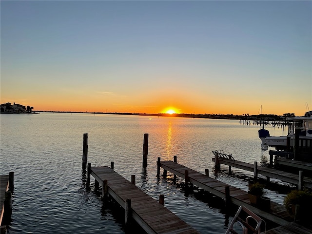 view of dock with a water view