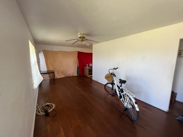 interior space featuring dark hardwood / wood-style flooring and ceiling fan