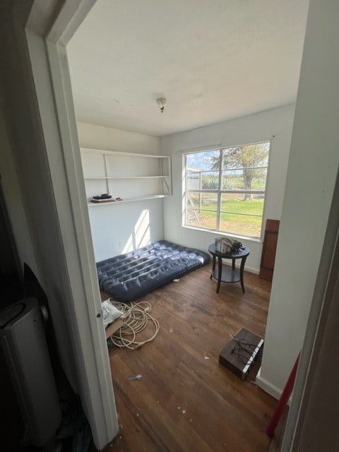 bedroom with dark wood-type flooring