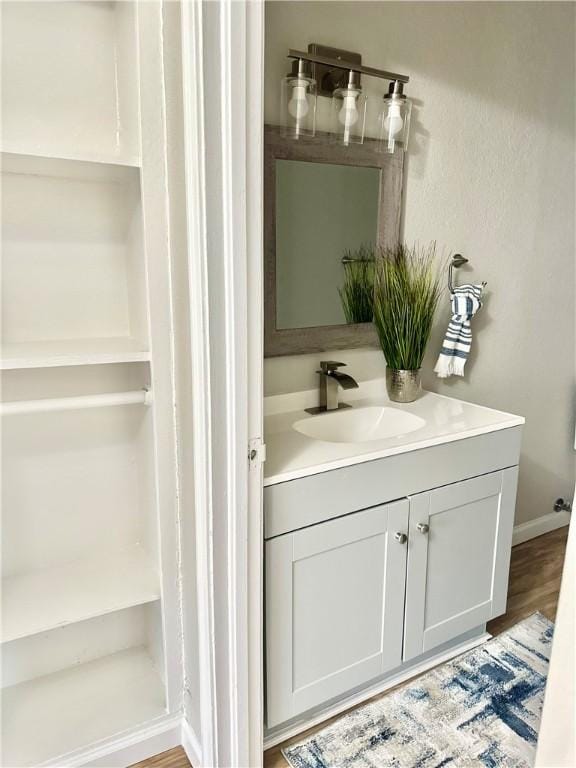 bathroom featuring wood-type flooring and vanity