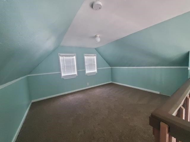 bonus room with baseboards, carpet, and vaulted ceiling