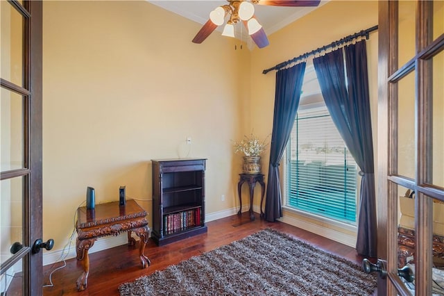 8401 Lago Vista Dr, Corpus Christi, TX 78414 - office space with wood finished floors, a ceiling fan, ornamental molding, and baseboards