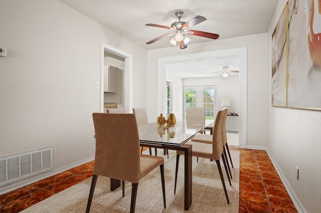 dining area featuring ceiling fan