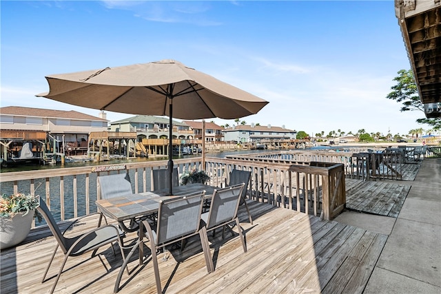 deck featuring a water view