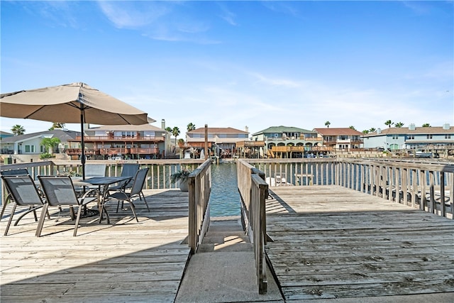 view of dock with a water view