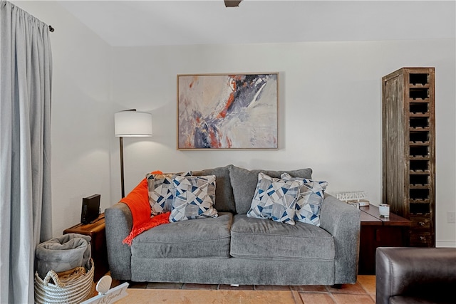 living room featuring light tile patterned flooring