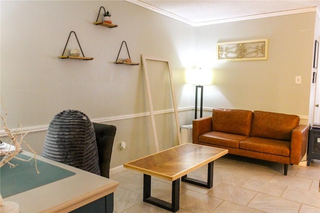 5306 Crestwick Dr, Corpus Christi, TX 78413 - living room featuring crown molding and light tile patterned floors