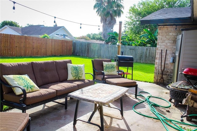 5306 Crestwick Dr, Corpus Christi, TX 78413 - fenced backyard featuring a patio, an outdoor hangout area, and area for grilling