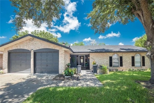 5306 Crestwick Dr, Corpus Christi, TX 78413 - ranch-style house with an attached garage, a front yard, concrete driveway, and brick siding