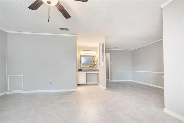 5306 Crestwick Dr, Corpus Christi, TX 78413 - unfurnished living room with a ceiling fan and crown molding