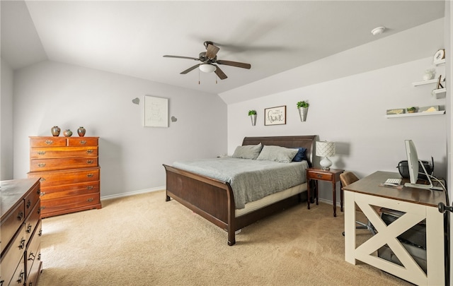 7502 Stampede Dr, Corpus Christi, TX 78414 - bedroom featuring vaulted ceiling, light carpet, an office area, and a ceiling fan