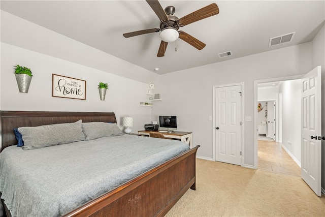7502 Stampede Dr, Corpus Christi, TX 78414 - bedroom with light carpet and a ceiling fan