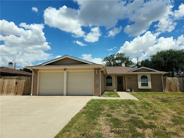 2742 Bramblebush Dr, Corpus Christi, TX 78410 - ranch-style home with driveway, brick siding, an attached garage, and a chimney