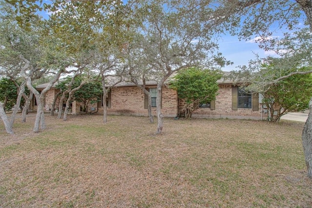 view of front of house featuring a front yard and brick siding