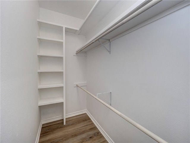 spacious closet with dark wood-type flooring