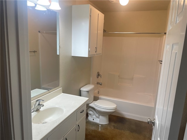 full bathroom with toilet, bathtub / shower combination, and vanity