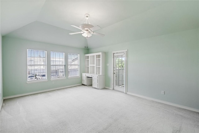 13534 Bullion Ct, Corpus Christi, TX 78418 - carpeted spare room featuring baseboards, a ceiling fan, and vaulted ceiling
