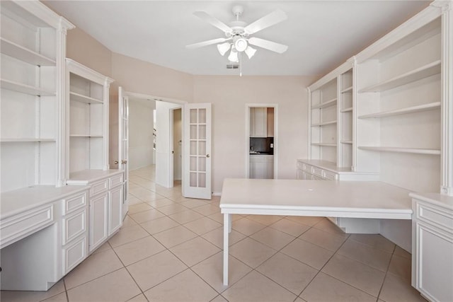 13534 Bullion Ct, Corpus Christi, TX 78418 - unfurnished office featuring french doors, ceiling fan, light tile patterned floors, and baseboards
