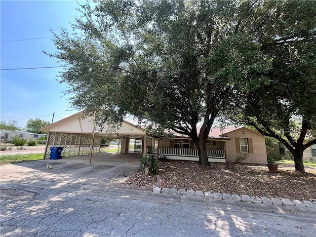 view of front facade featuring covered porch and a carport