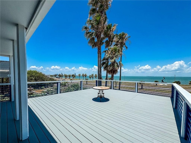 deck featuring a water view