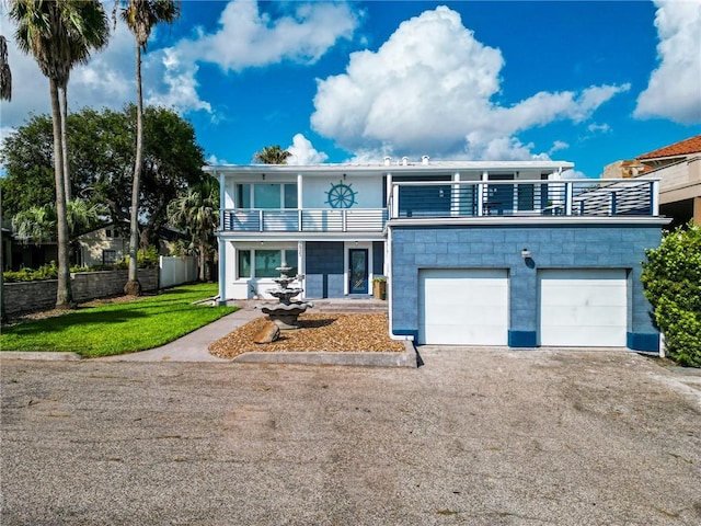 view of front of home featuring a front yard and a balcony