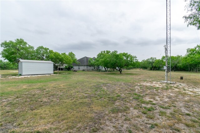 view of yard with a storage unit