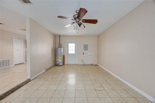 529 Blanco St, Taft, TX 78390 - unfurnished room featuring gas water heater, ceiling fan, light tile patterned floors, and electric panel