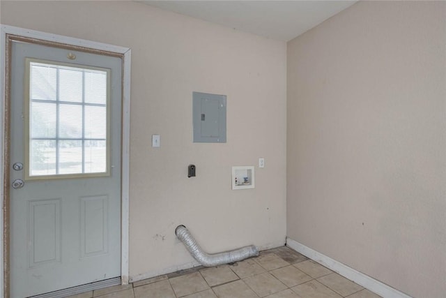 529 Blanco St, Taft, TX 78390 - laundry area with electric panel, hookup for an electric dryer, washer hookup, and light tile patterned flooring