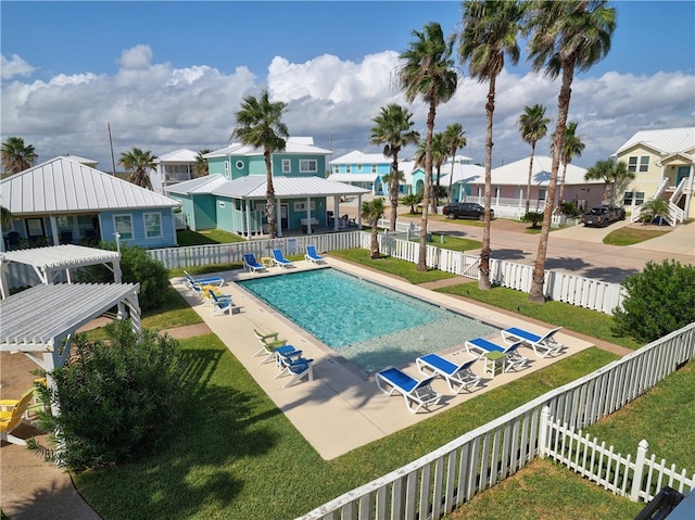 view of pool featuring a pergola and a patio area