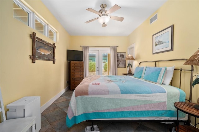 bedroom featuring access to outside and ceiling fan