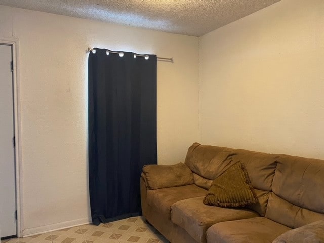 living room featuring a textured ceiling