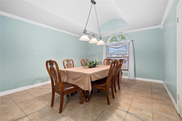 tiled dining area with ornamental molding