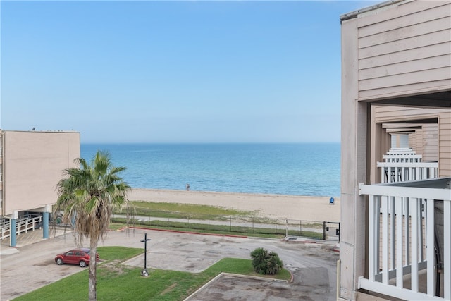 view of water feature with a beach view