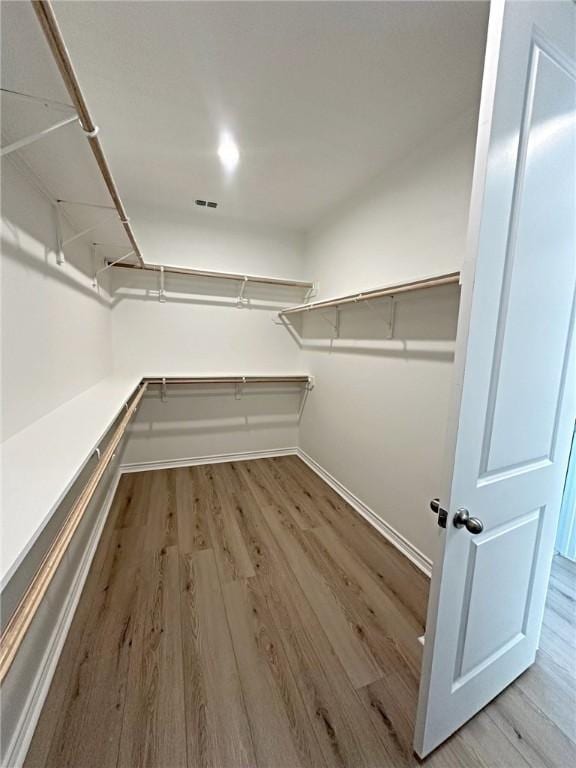 spacious closet with light hardwood / wood-style flooring