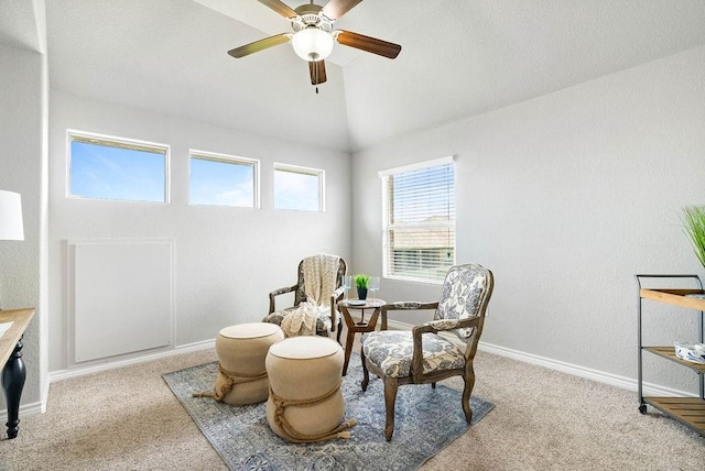 2530 Las Estrellas St, Corpus Christi, TX 78414 - sitting room with carpet floors, ceiling fan, and vaulted ceiling