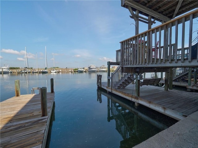 view of dock with a water view