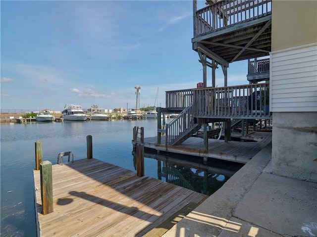 view of dock with a water view