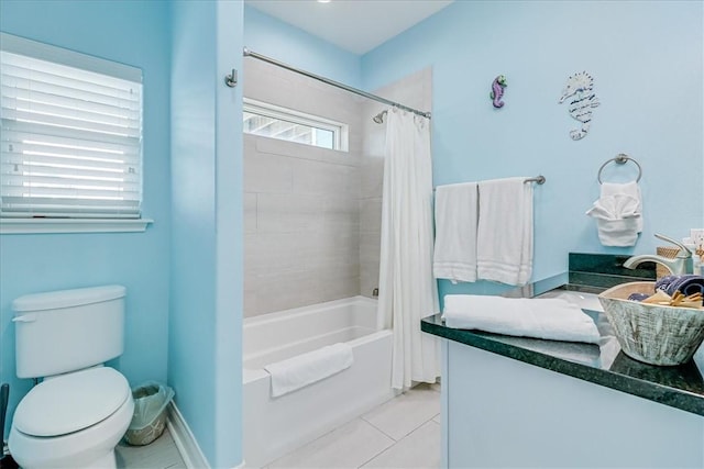 694 Kara Dr, Port Aransas, TX 78373 - bathroom featuring toilet, shower / bath combo, tile patterned flooring, and vanity