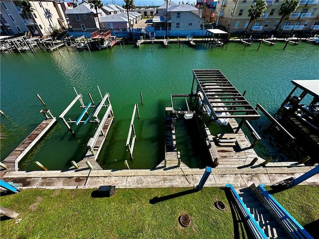 dock area with a water view