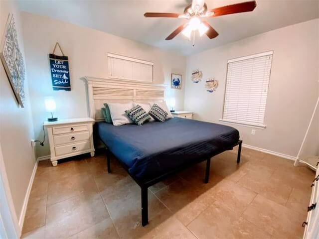 bedroom featuring ceiling fan