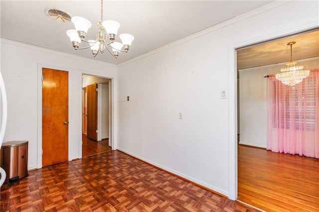 4114 Markins Dr, Corpus Christi, TX 78411 - unfurnished dining area featuring a chandelier and crown molding