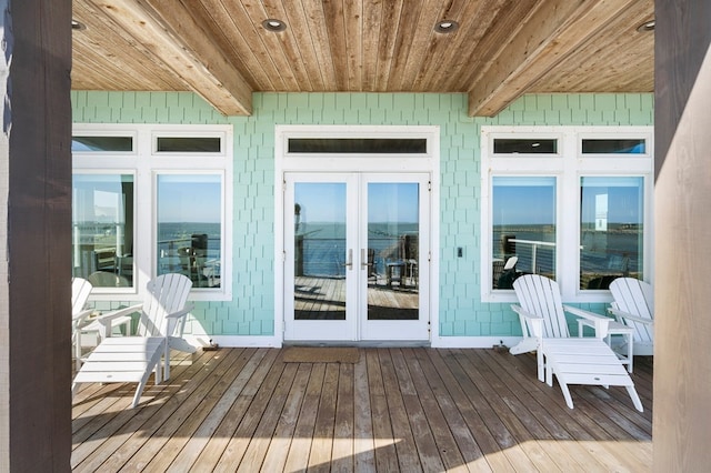 exterior space featuring french doors and a deck