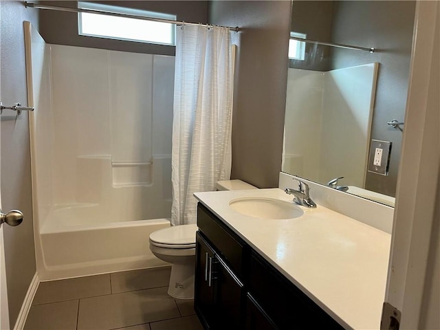 2212 Tallow Dr, Portland, TX 78374 - full bath featuring toilet, shower / tub combo with curtain, vanity, and tile patterned flooring