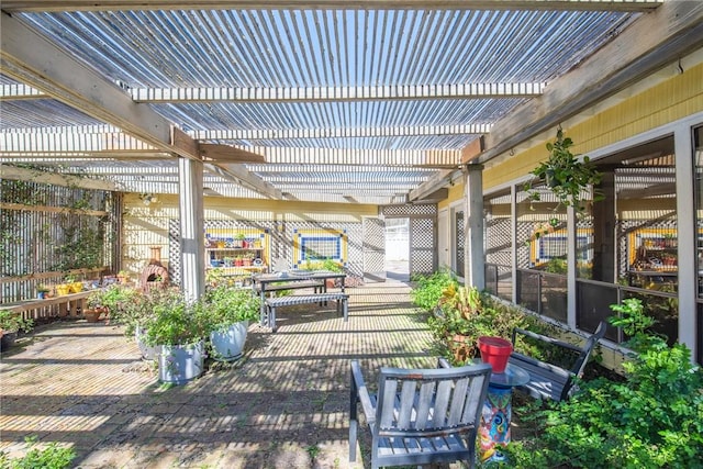 view of patio / terrace featuring a pergola