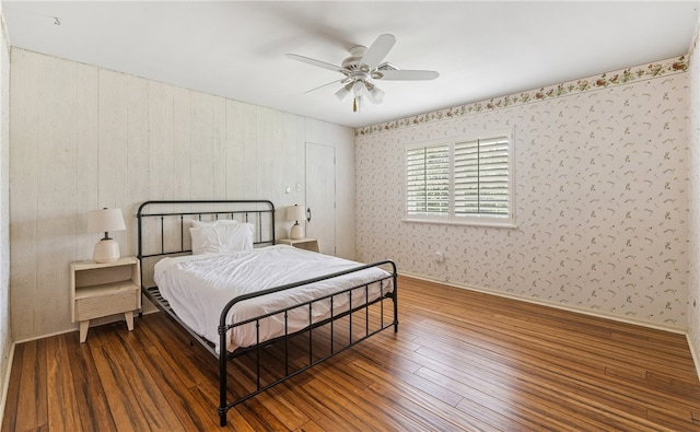 5222 Wooldridge, Corpus Christi, TX 78413 - bedroom featuring wood-type flooring, wallpapered walls, and ceiling fan