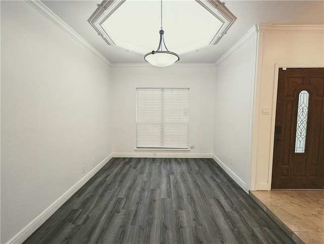 4010 Moorhead Dr, Corpus Christi, TX 78410 - unfurnished dining area featuring dark wood finished floors and ornamental molding