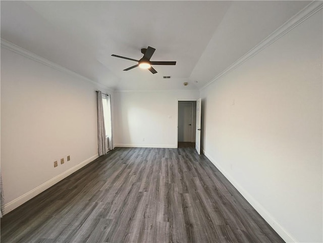 4010 Moorhead Dr, Corpus Christi, TX 78410 - unfurnished room with dark wood finished floors, a ceiling fan, ornamental molding, and vaulted ceiling