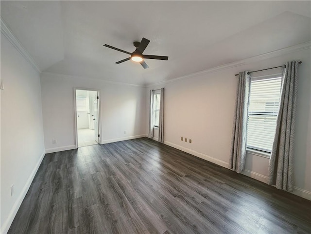 4010 Moorhead Dr, Corpus Christi, TX 78410 - unfurnished room with dark wood-type flooring, healthy amount of natural light, a ceiling fan, and ornamental molding
